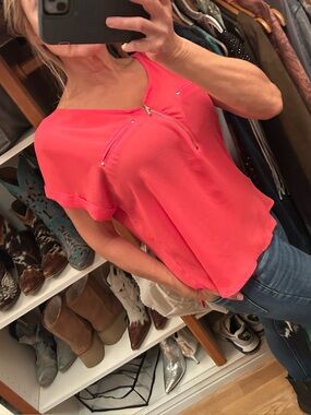 Apt. 9 Hot Pink Short Sleeve Zip-Front Blouse